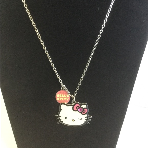 Hello Kitty pink white Sanrio necklace silvertone